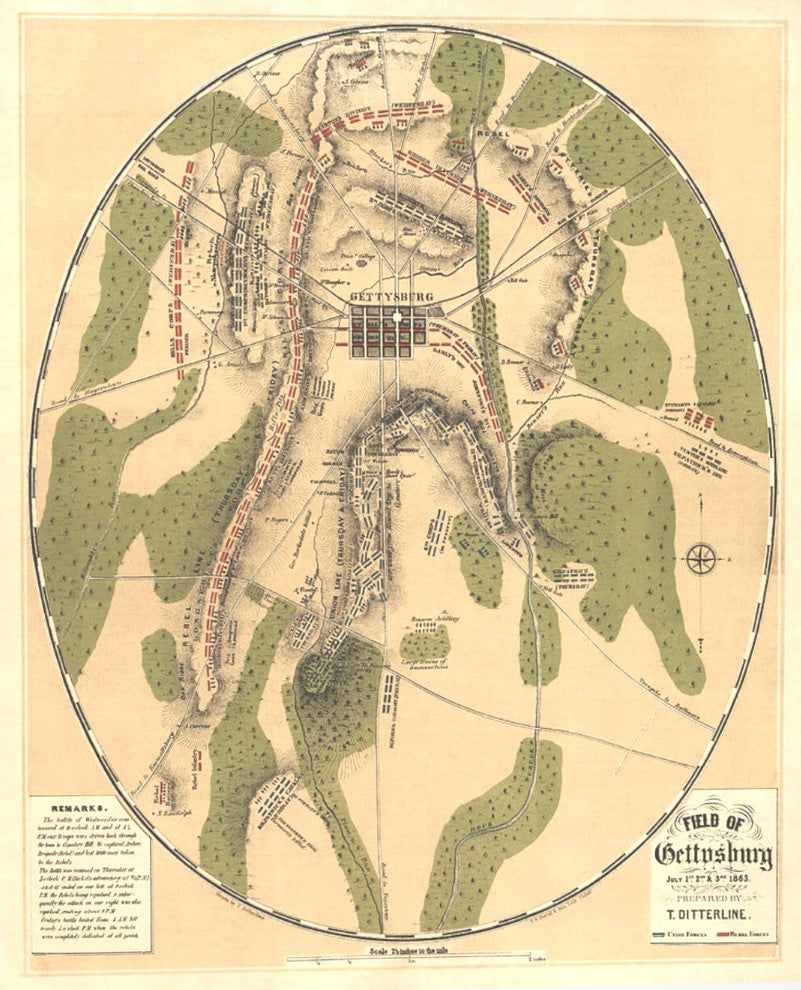 Map of Battle of Gettysburg by Ditterline