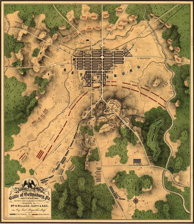 Map of Battle of Gettysburg by Willcox